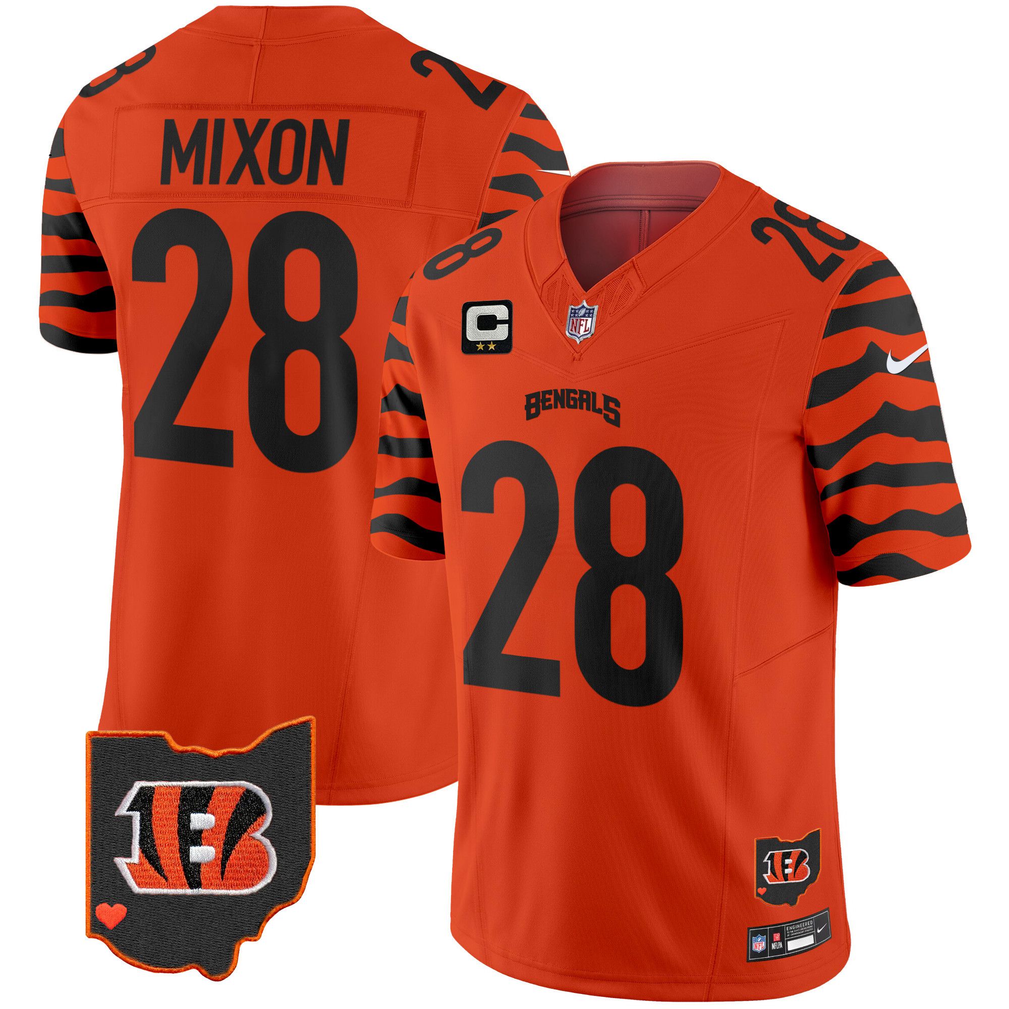 Men Cincinnati Bengals #28 Mixon Orange 2024 Nike Stripes Vapor Limited NFL Jersey